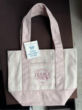 Trader Joe's Pink Striped Canvas Tote Bag
